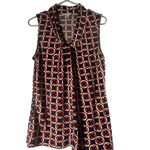 Banana Republic Sleeveless Blouse | Orange Blue Chain Print | Size M